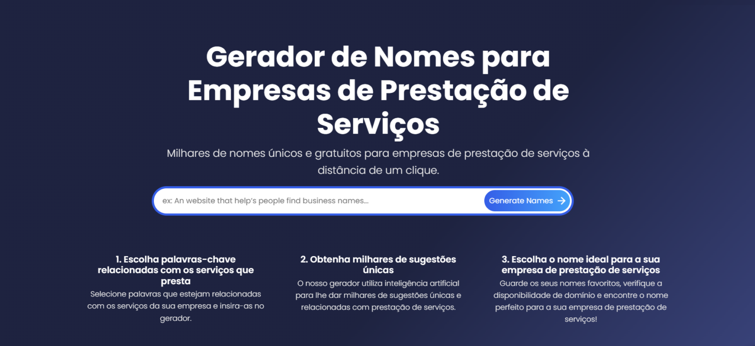 Gerador Gratuito de Nomes para Empresas de Prestação de Serviços