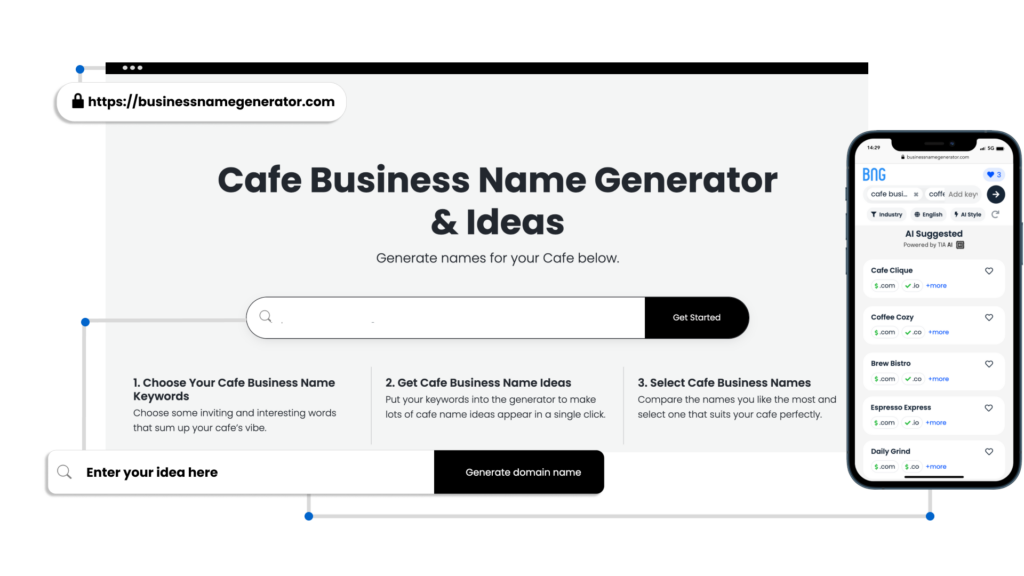 Screenshot of Cafe name generator