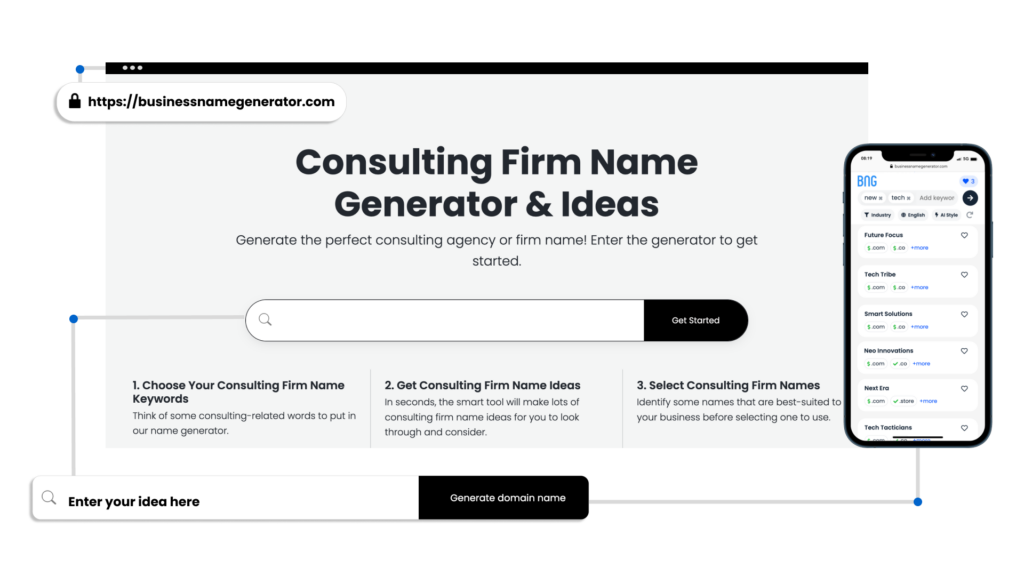 Screenshot of consulting company name generator