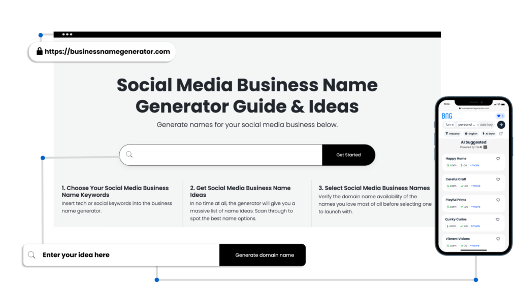 screenshot of social media name generator