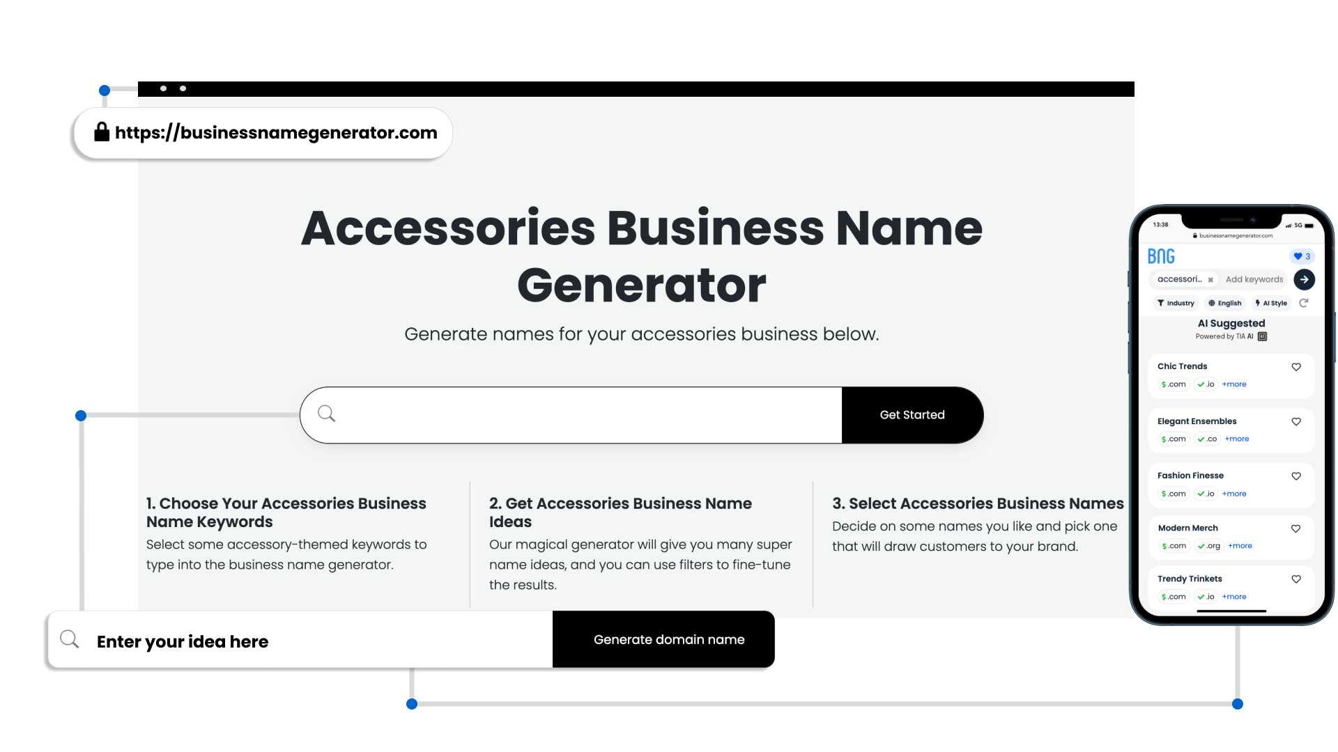 Screenshot of Accessories Business Name Generator