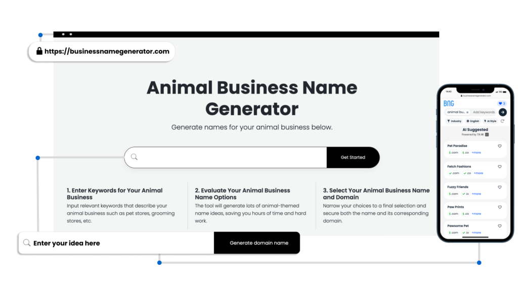 Screenshot of How to use our Animal Business Name Generator