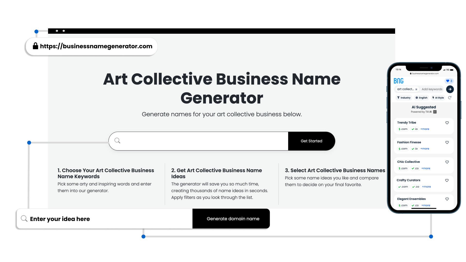 Screenshot - Art Collective Business Name Generator Functionality