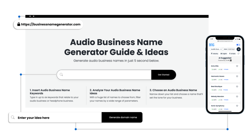 Screenshot of How to use our Audio Business Name Generator