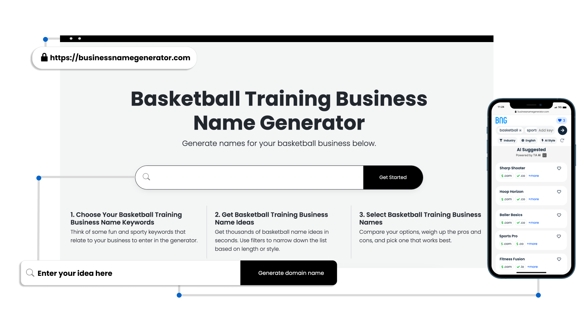 Screenshot of Basketball Training Business Name Generator