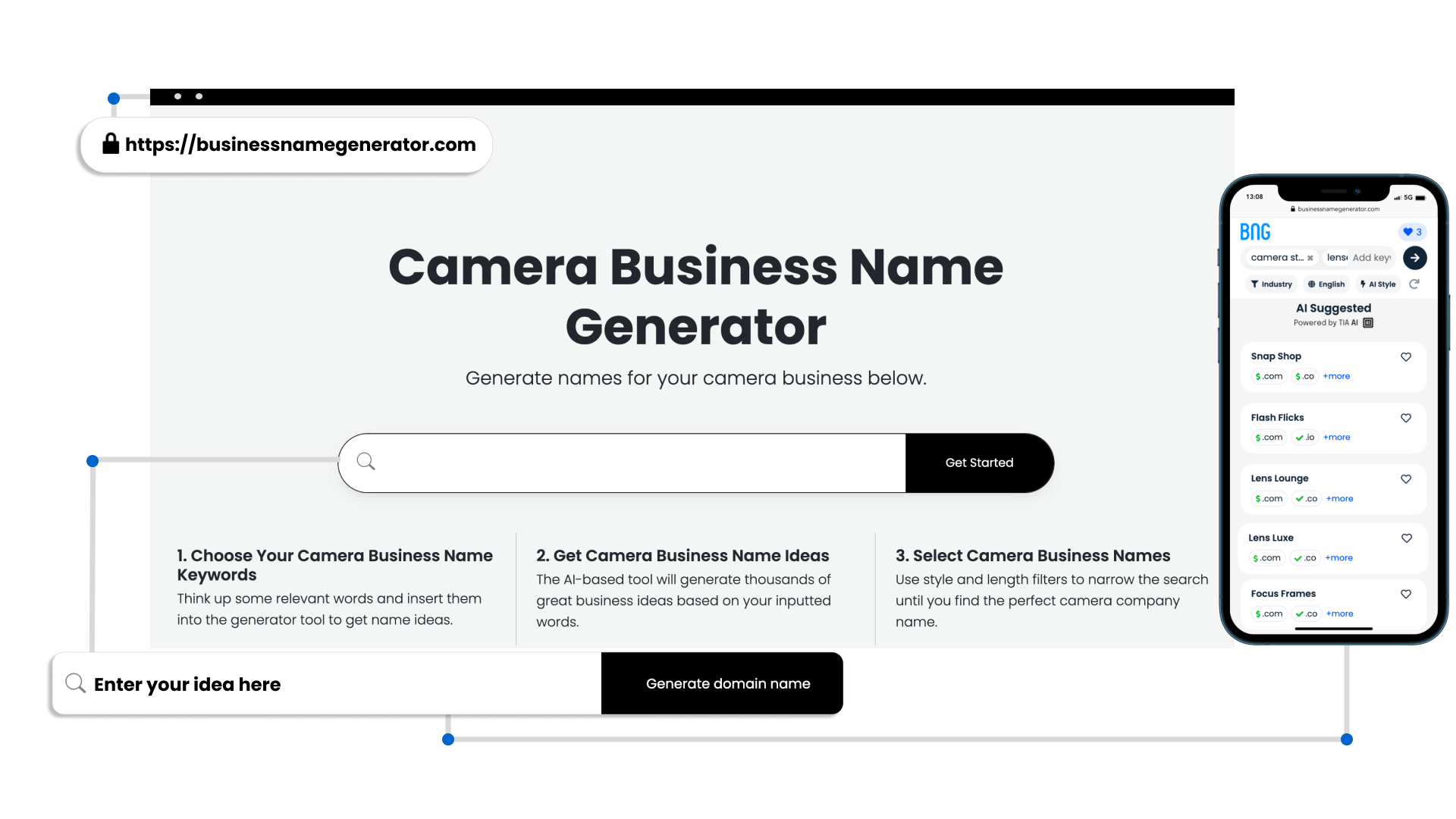 Screenshot - Camera Business Name Generator Functionality