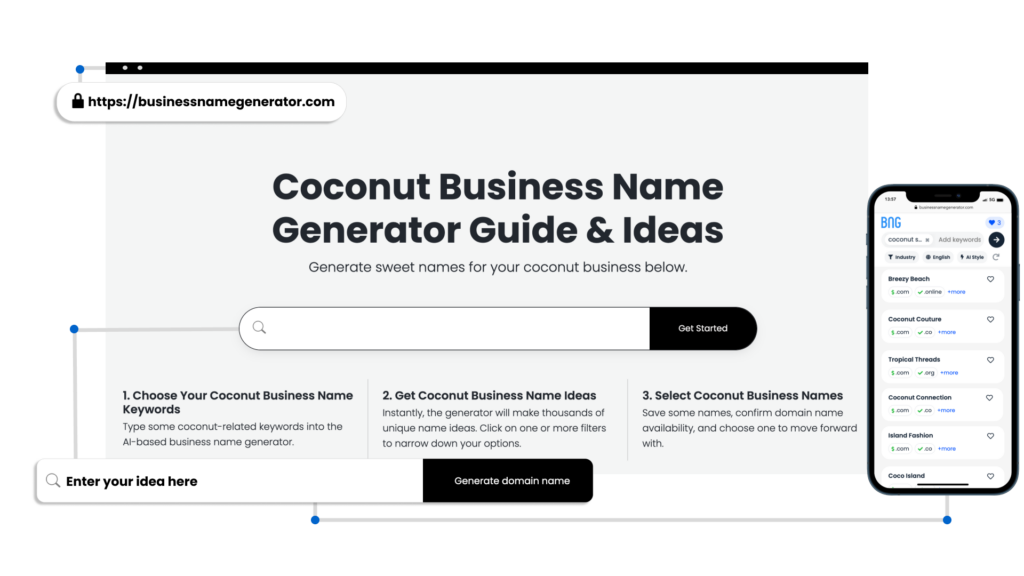 Screenshot of How to use our Coconut Business Name Generator