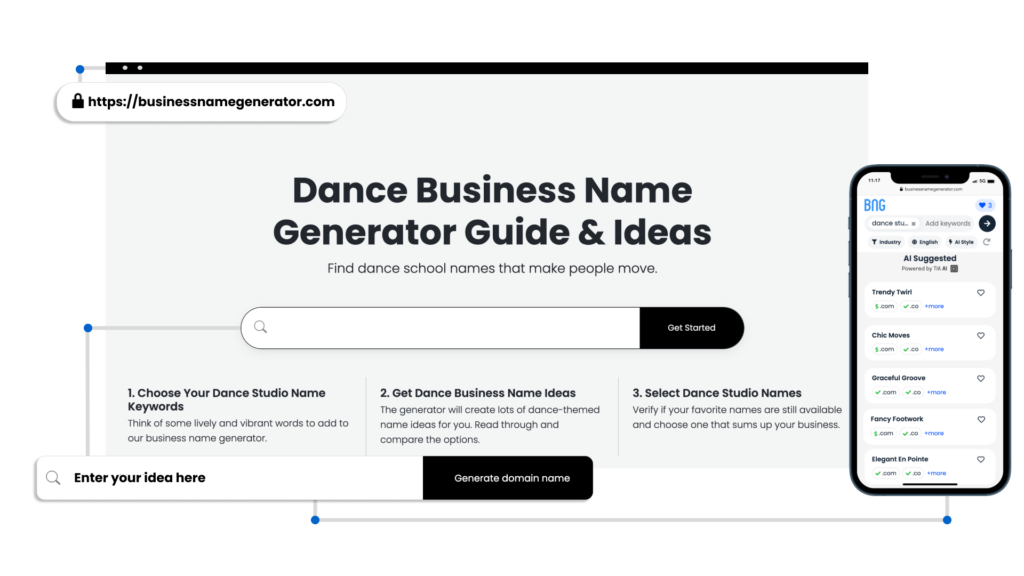 Screenshot of How to use our Dance Business Name Generator