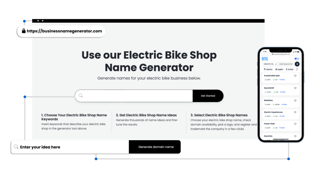Screenshot of How to use our Electric Bike Shop Name Generator