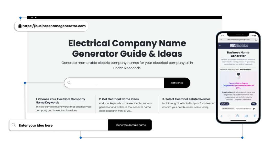 Screenshot of How to use our Electrical Company Name Generator