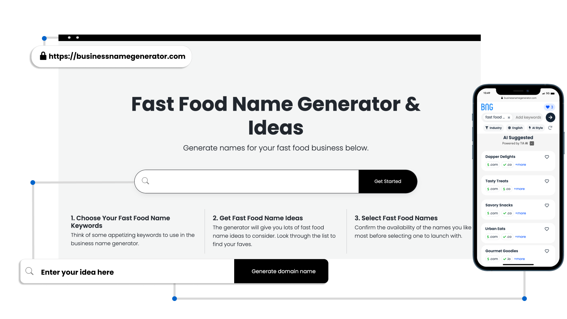 screenshot of Fast Food Business Name Generator 