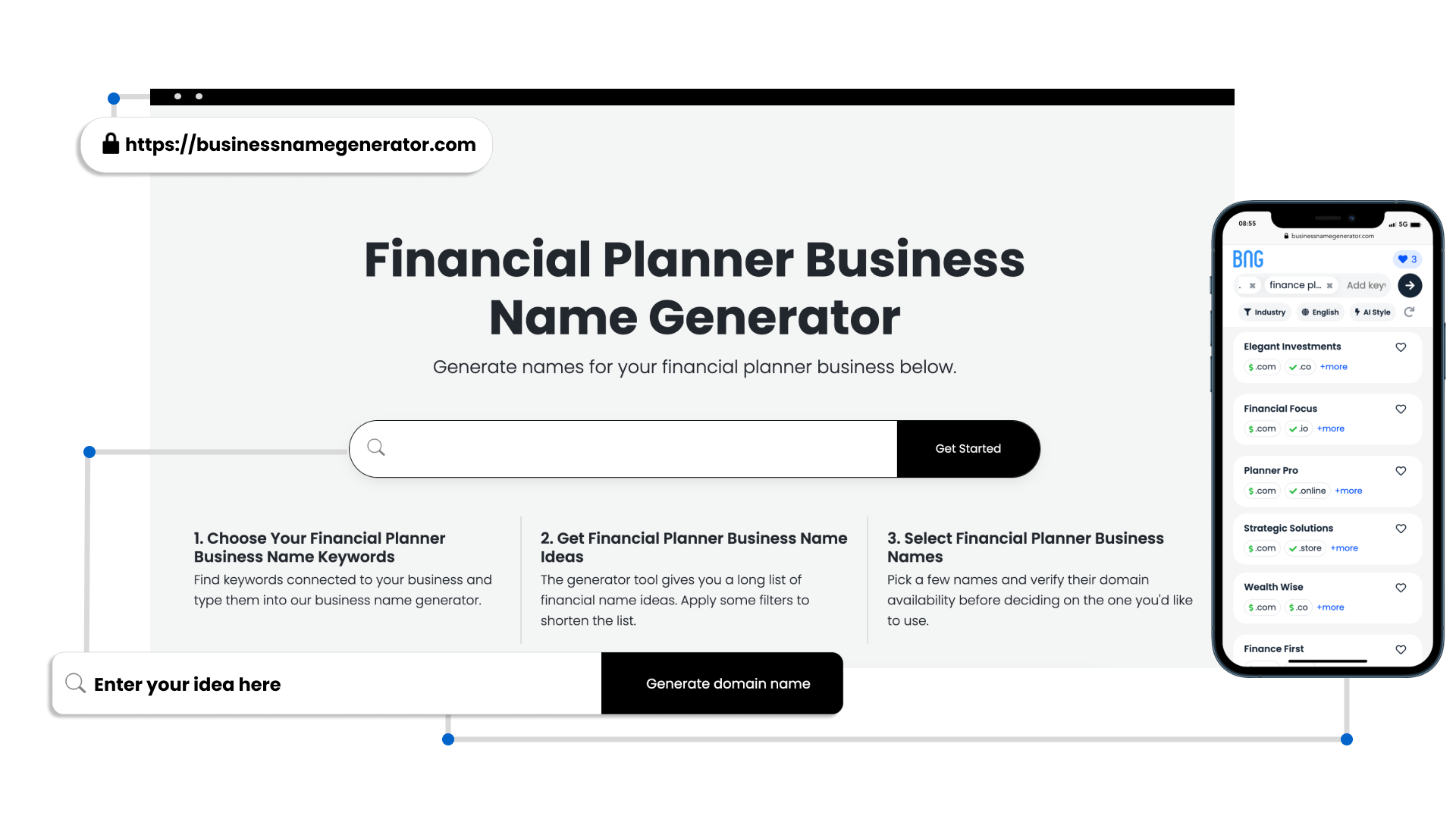 screenshot of Financial Planner Business Name Generator