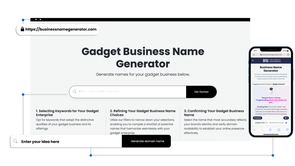 Screenshot of How to use our Gadget Business Name Generator