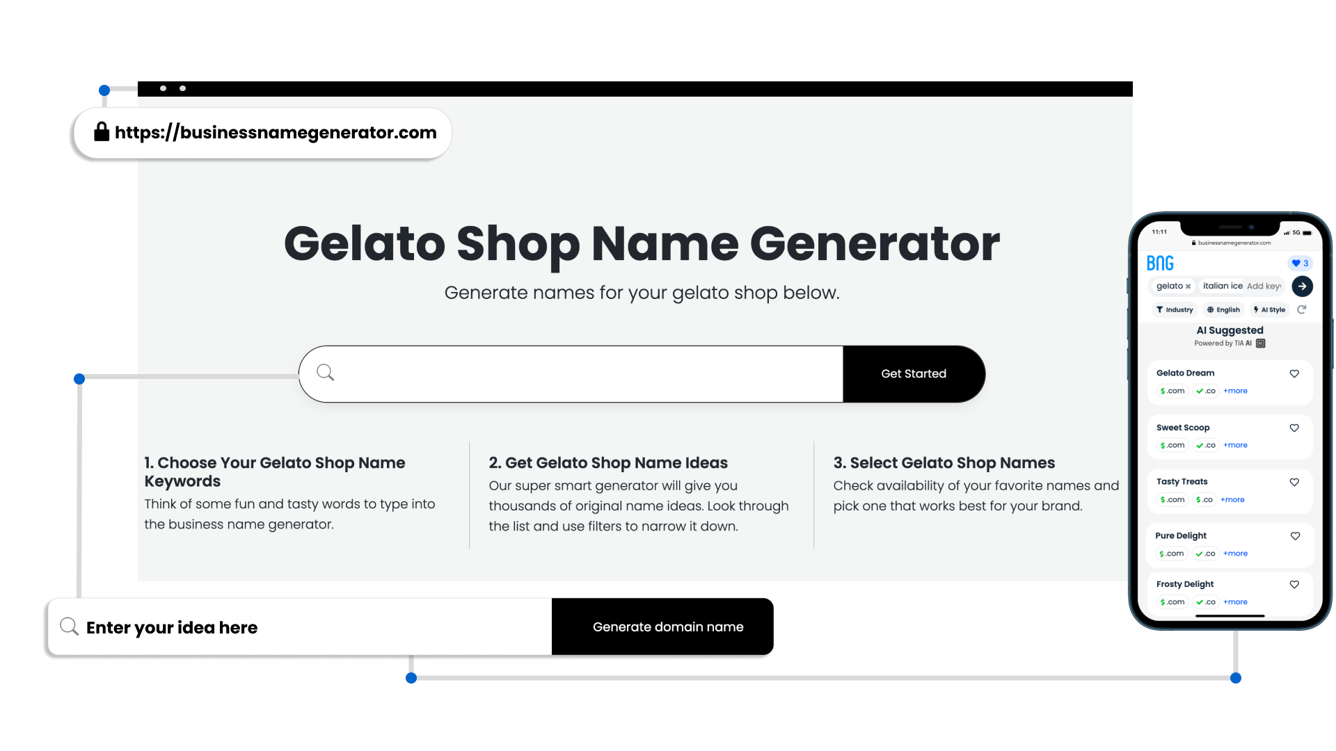 Screenshot of Gelato Shop Name Generator