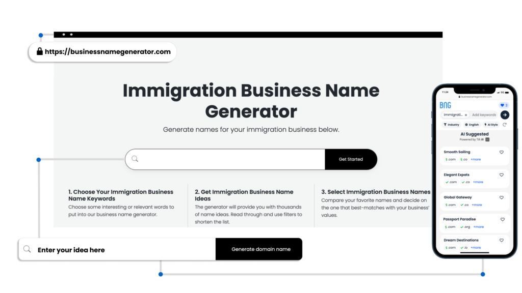 Screenshot of Immigration Business Name Generator