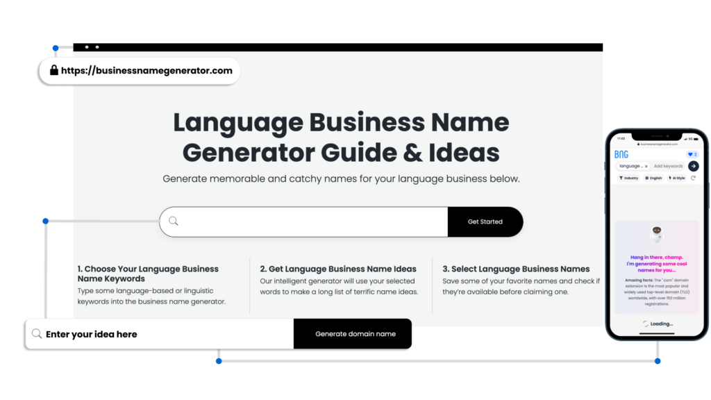 Screenshot of How to use our Language Business Name Generator