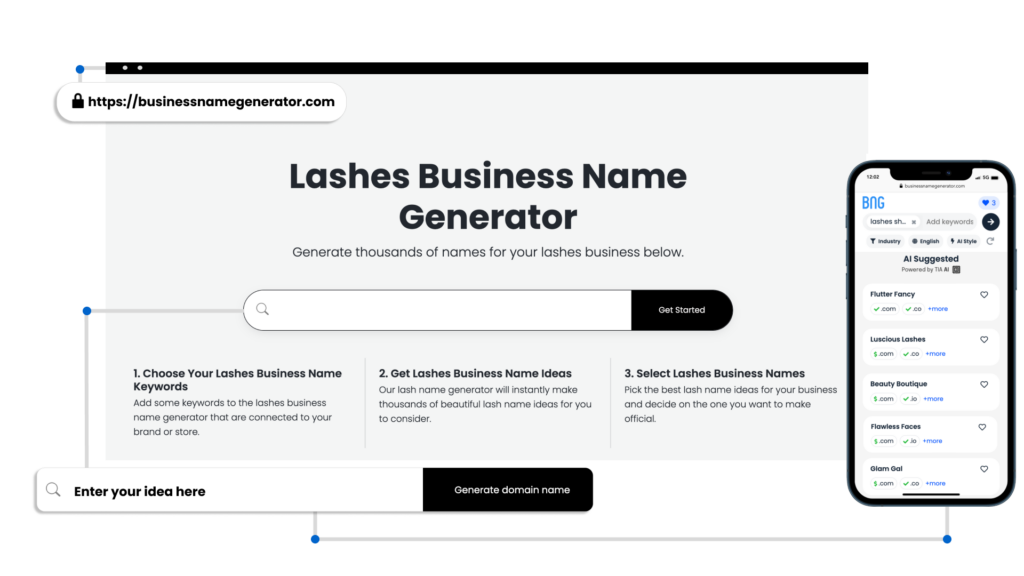 Screenshot of How to use our Lashes Business Name Generator