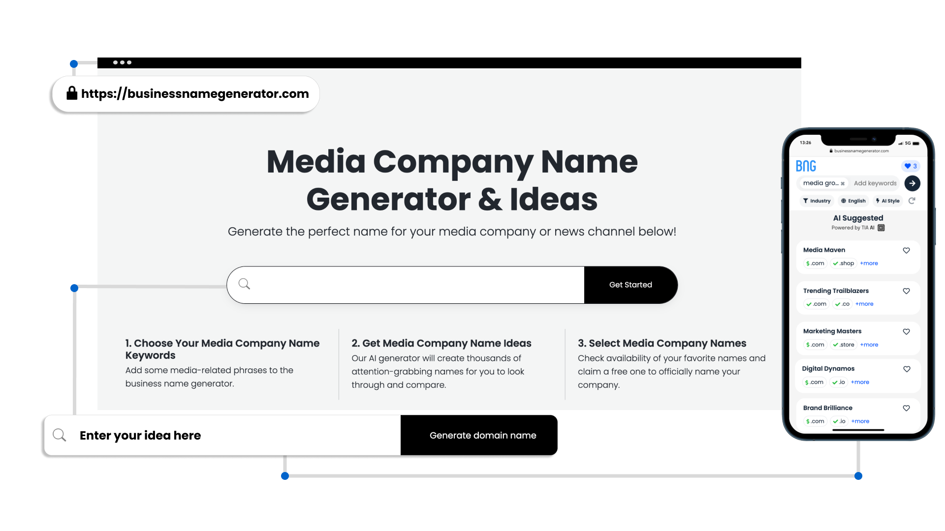 screenshot of media company name generator