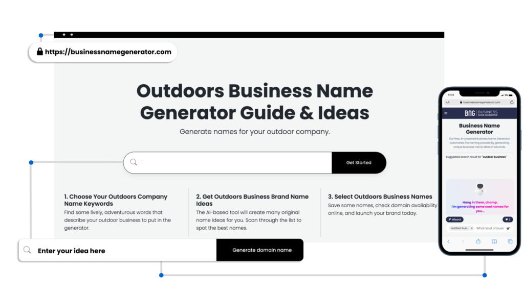 Screenshot of How to use our Outdoors Business Name Generator