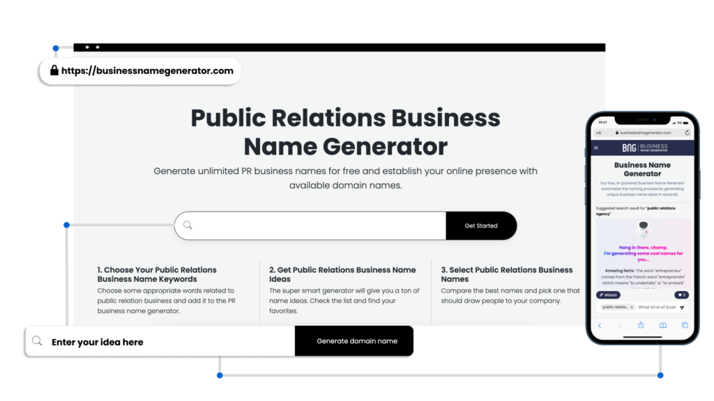 Screenshot of How to use our Public Relations Business Name Generator
