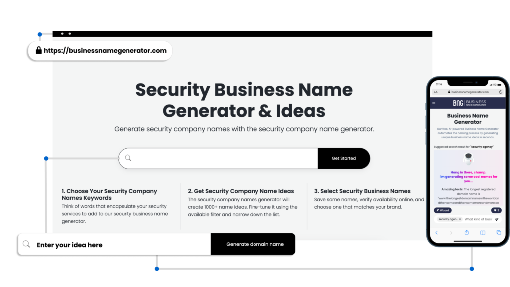 Screenshot of How to use our Security Business Name Generator