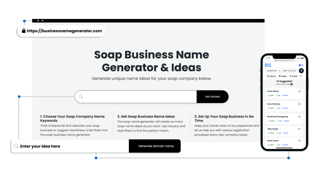screenshot of soap business name generator