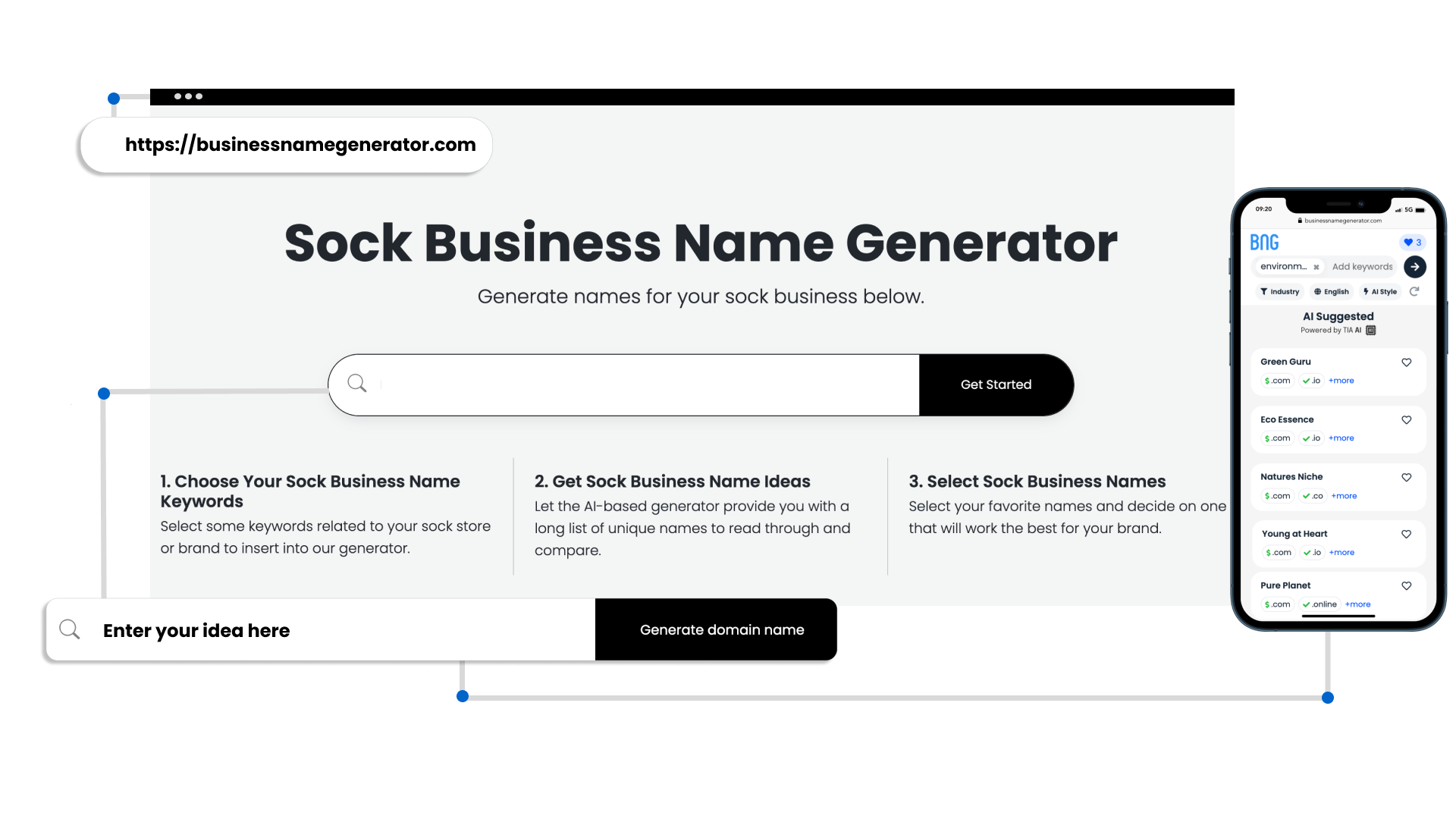 screenshot of Sock Business Name Generator