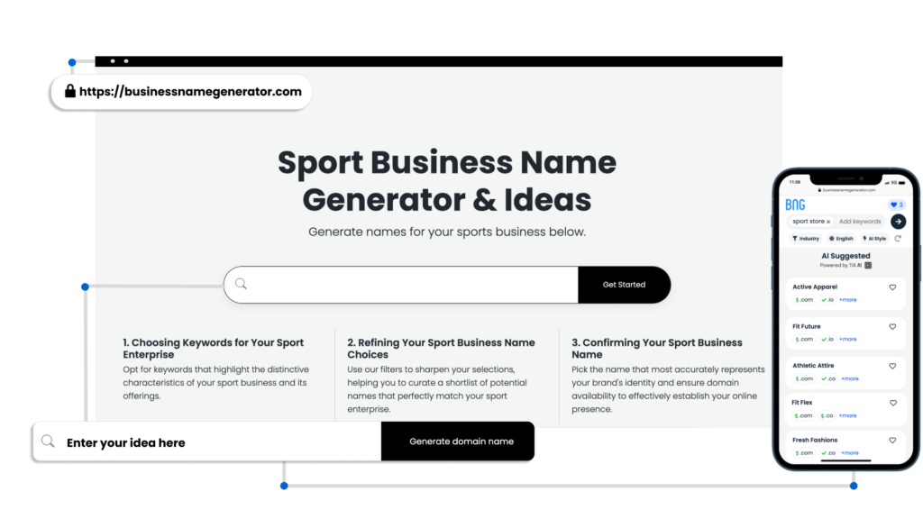 Screenshot of Sport Business Name Generator