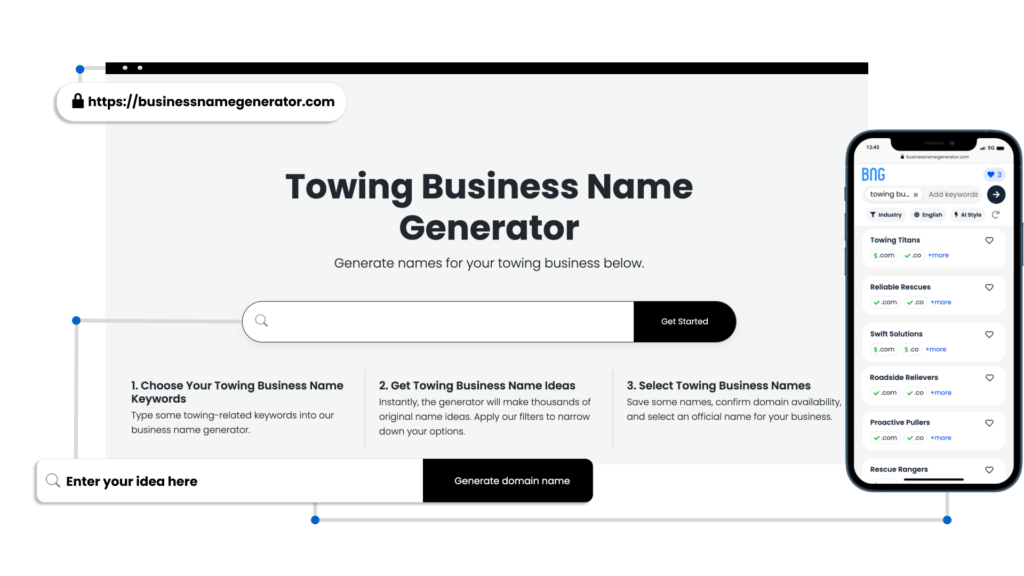 screenshot of Towing Business Name Generator