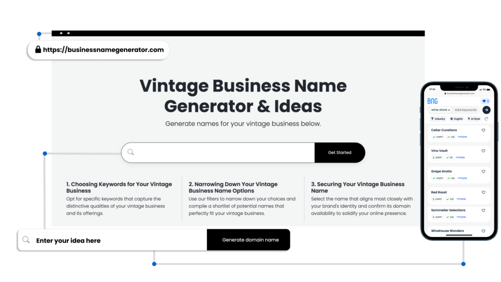 Screenshot of How to use our Vintage Business Name Generator