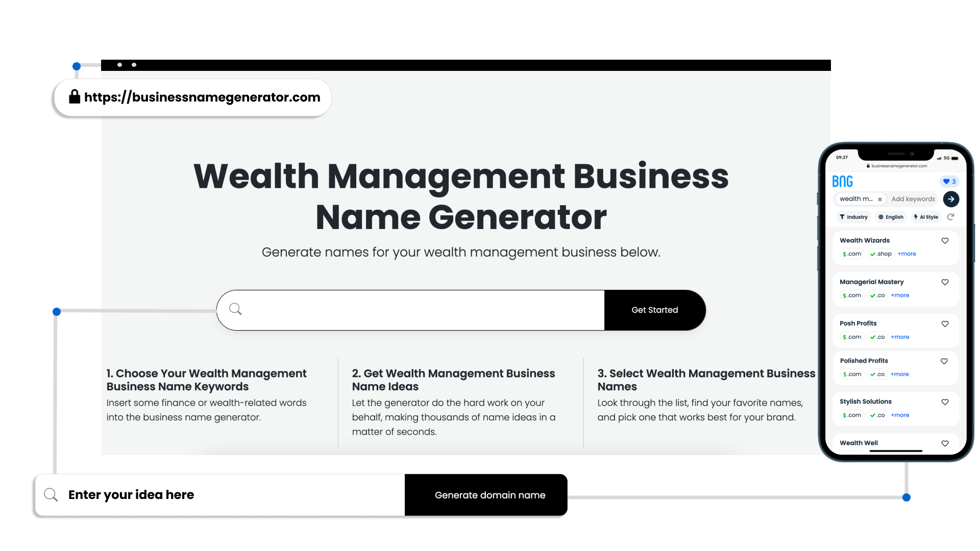 Screenshot of Wealth Management Business Name Generator