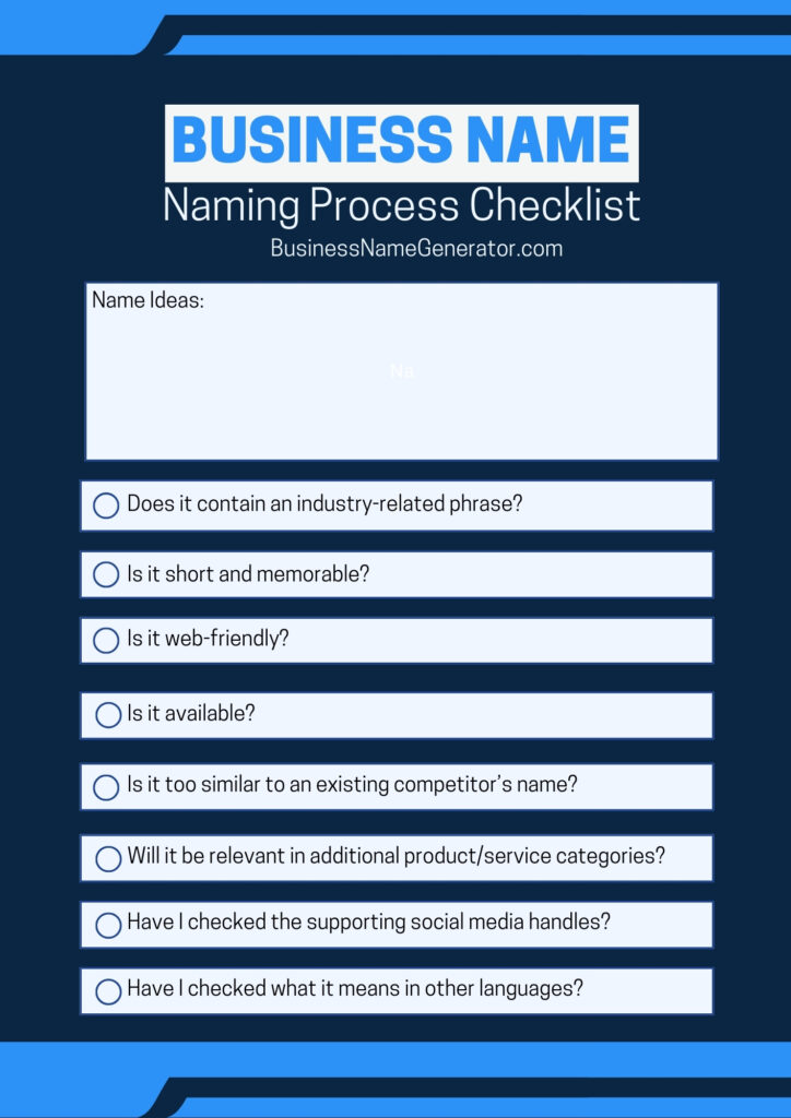Business Naming Process Checklist