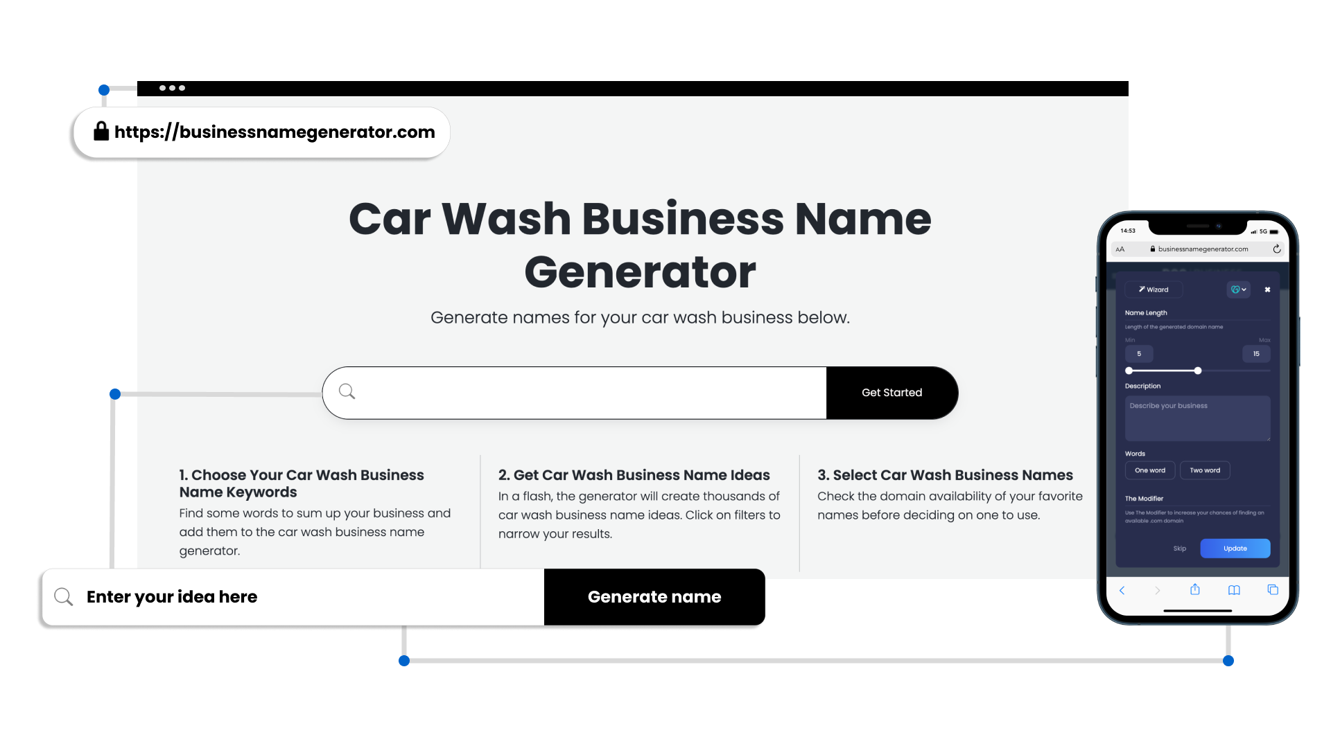 Screenshot of How to use our Car Wash Business Name Generator