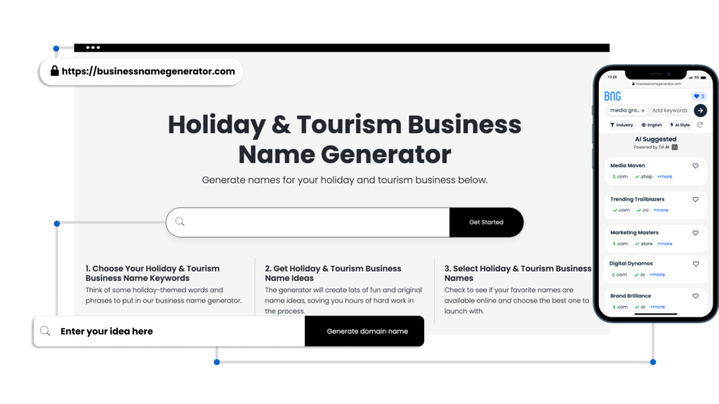 Screenshot of How to use our Holiday and Tourism Business Name Generator