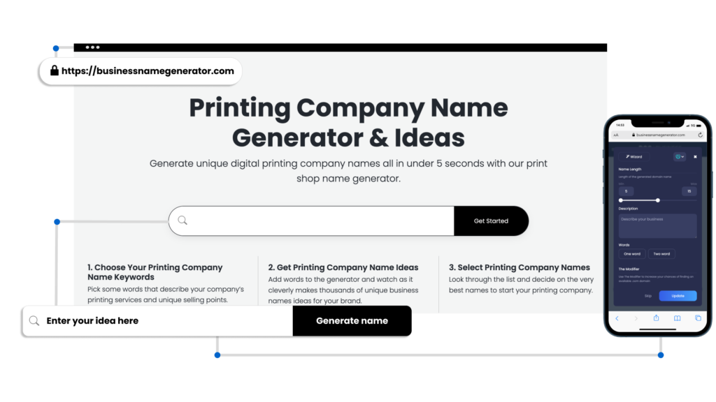 Screenshot of How to use our Printing Company Business Name Generator