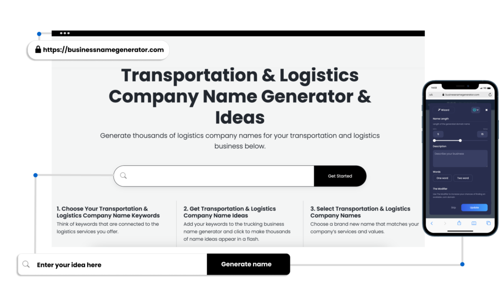 Screenshot of How to use our Transportation and Logistics Company Business Name Generator