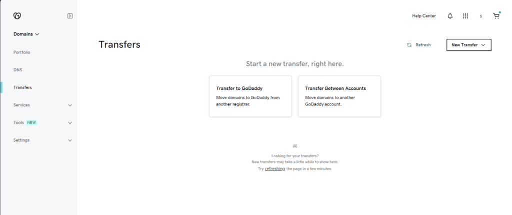 GoDaddy Transfer page